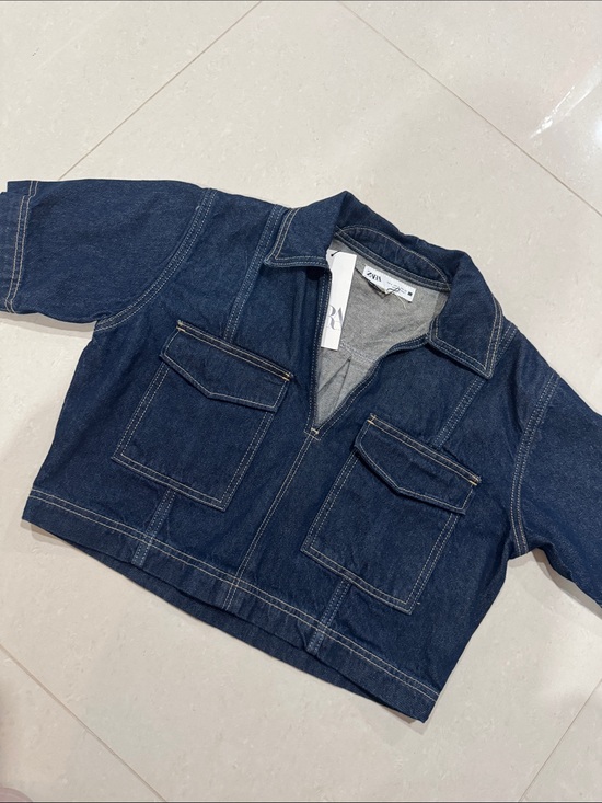 Zara Tops - Zara Dark Blue Cropped Denim Jacket